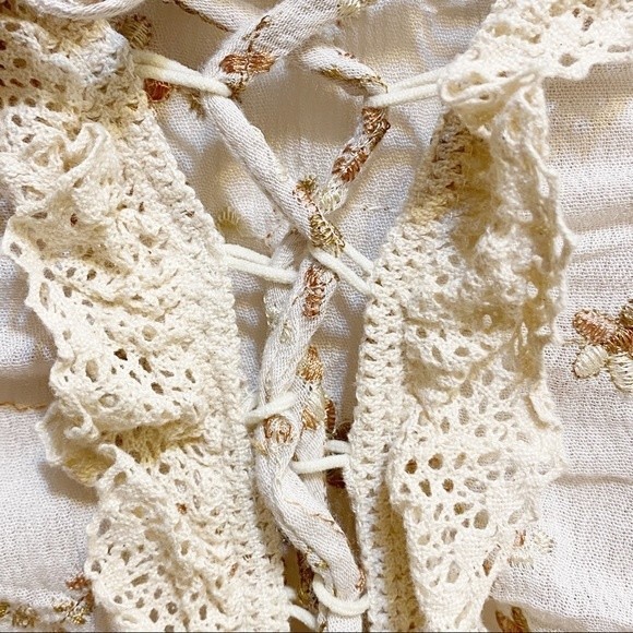 POL Floral Boho Cottagecore Babydoll Embroidered Ruffle Blouse M - Picture 7 of 11